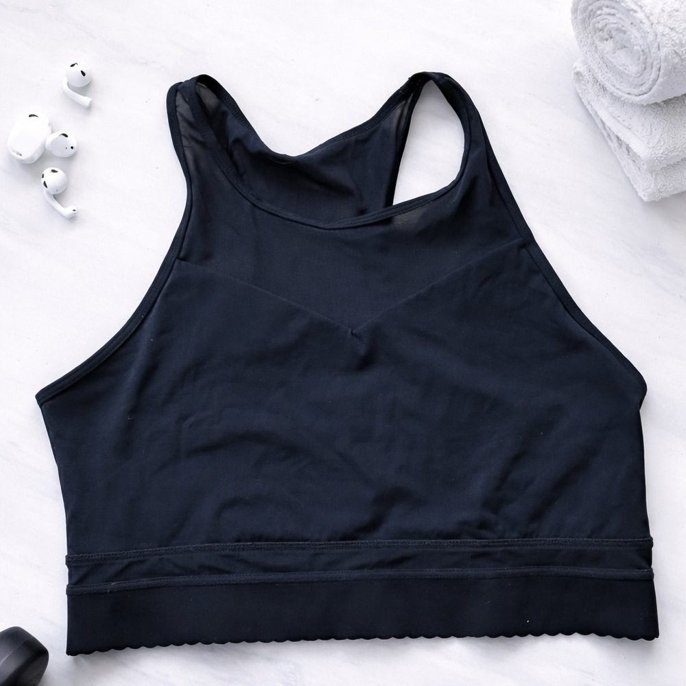 ZYIA Mesh Scalloped Black Sports Bra